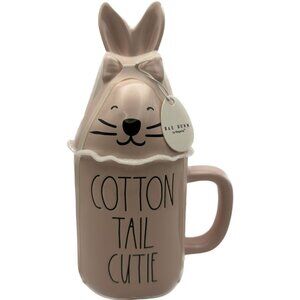 New Rae Dunn Easter Bunny Rabbit Mug Cotton Tail‎ Cutie Figural Topper Lid Pink